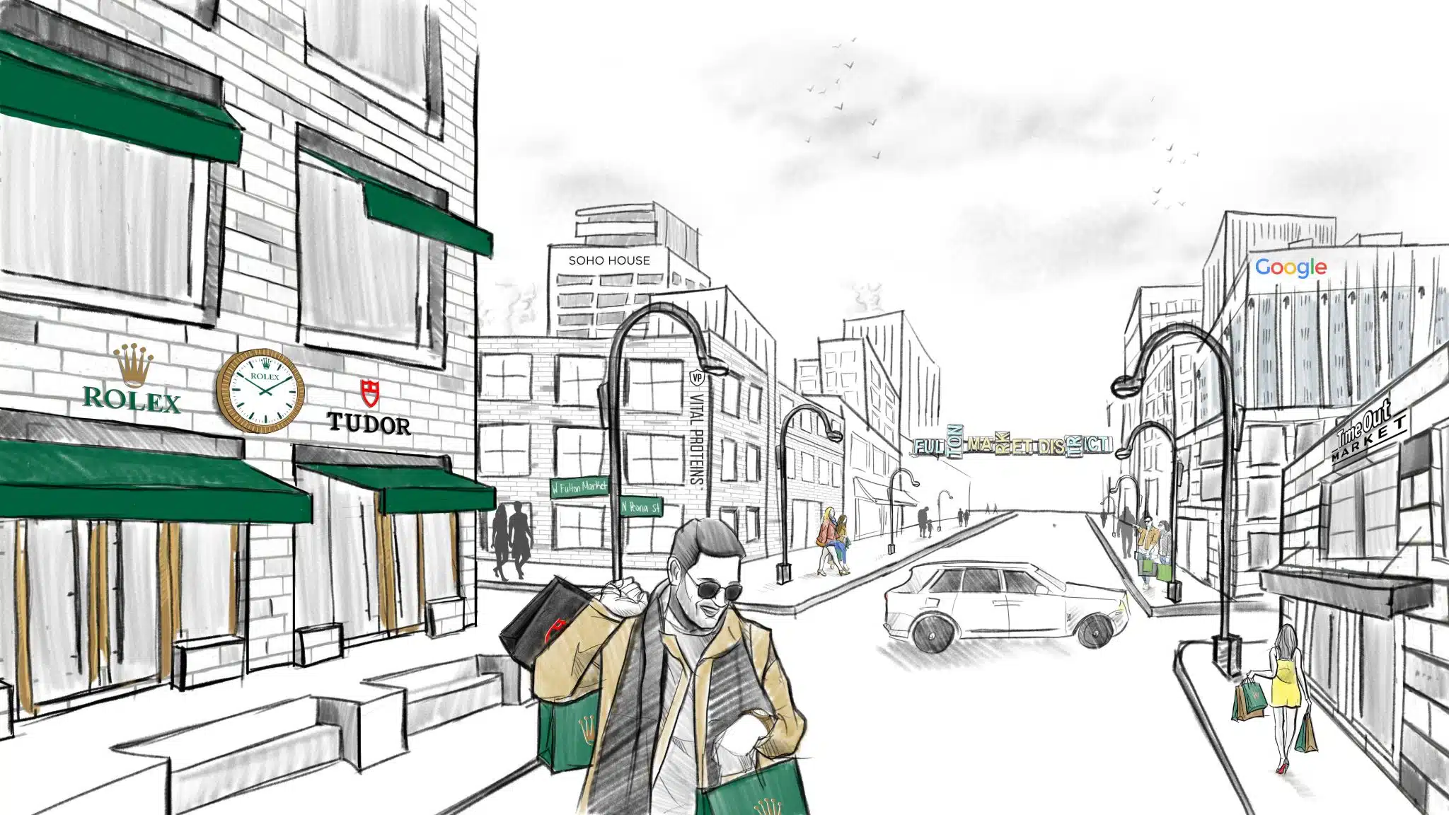 Joshua Hayes 9 Color Illustration of Fulton Market