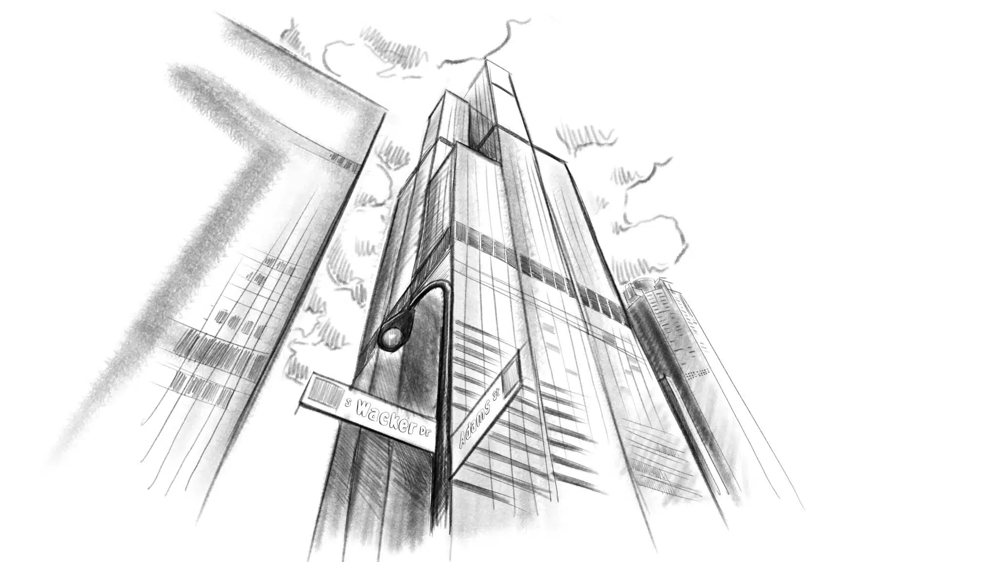 Joshua Hayes 6 Black and white Illustration Sears Tower