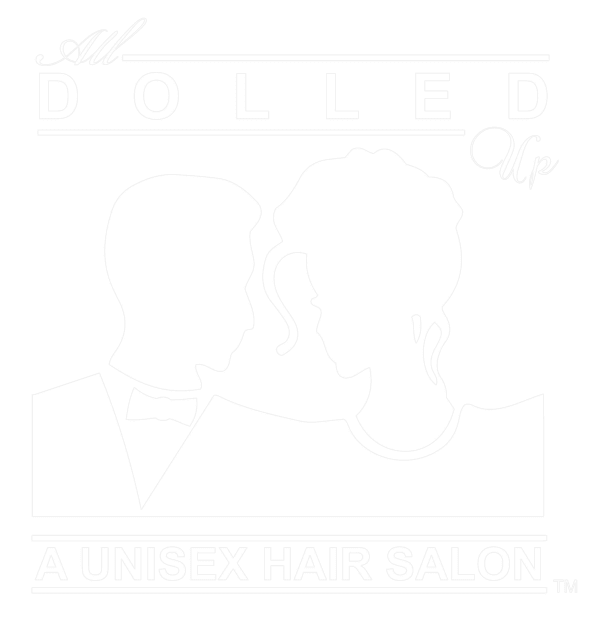 White All Dolled Up A Unisex Hair Salon Logo