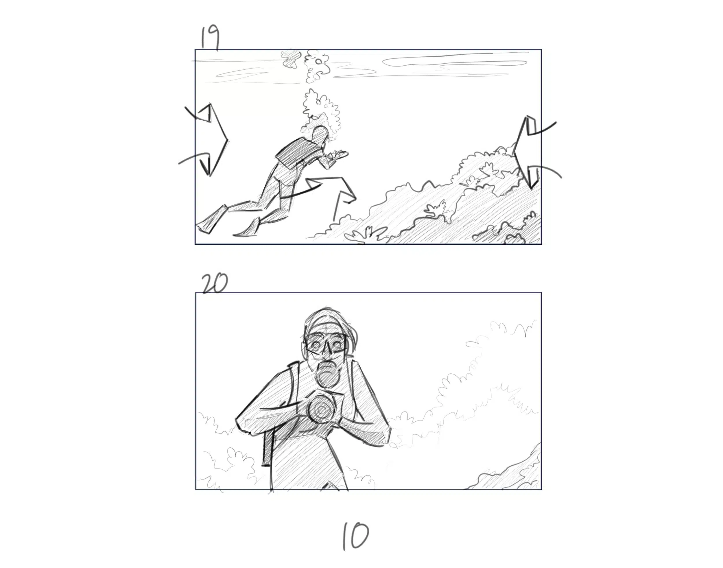 Illustration IU C&I Studios Page Dive Black and white drawings of a diver in the water