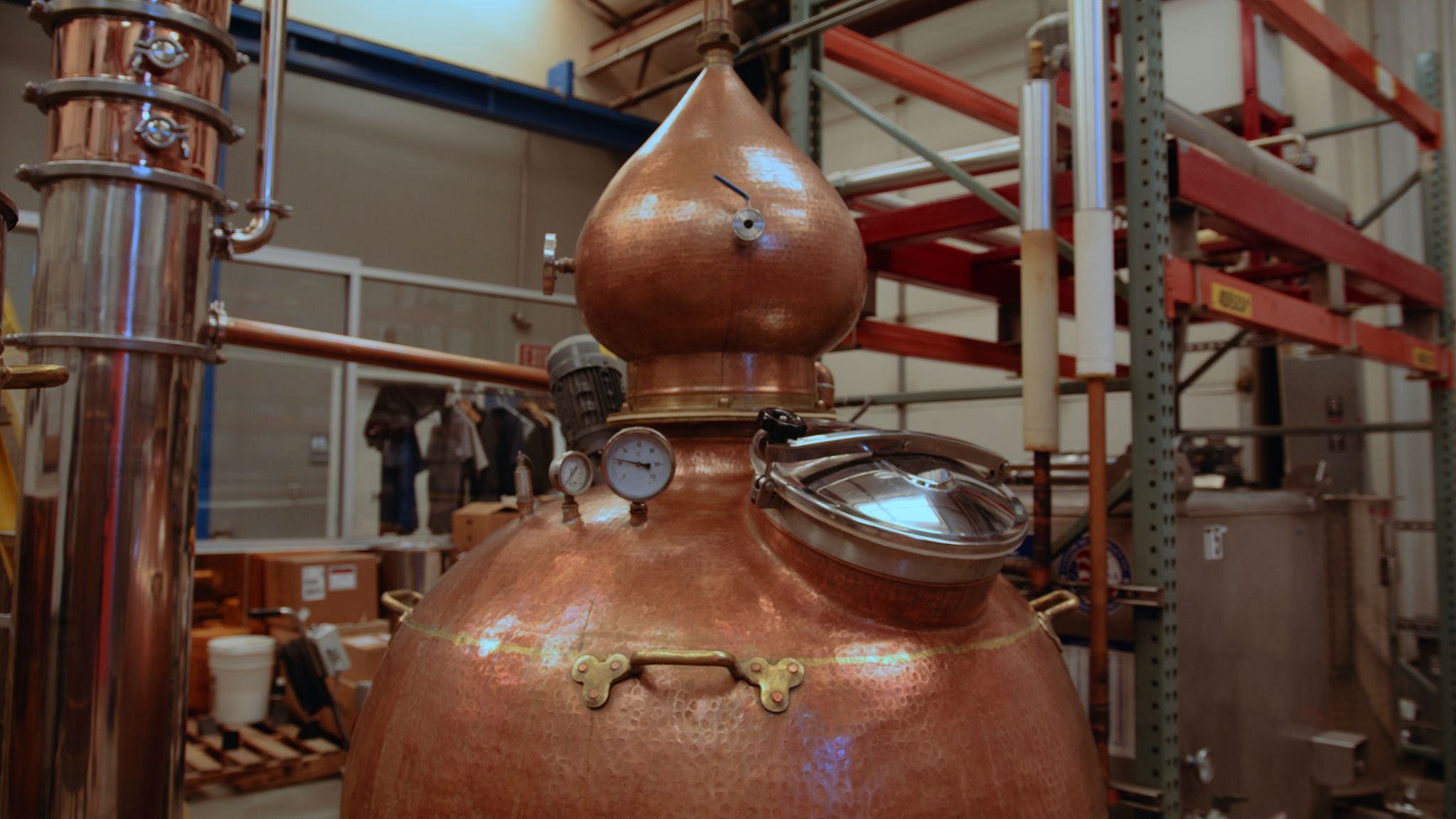 IU C&I Studios Portfolio Taylor Garrett Spirits Closeup of copper distillation equipment