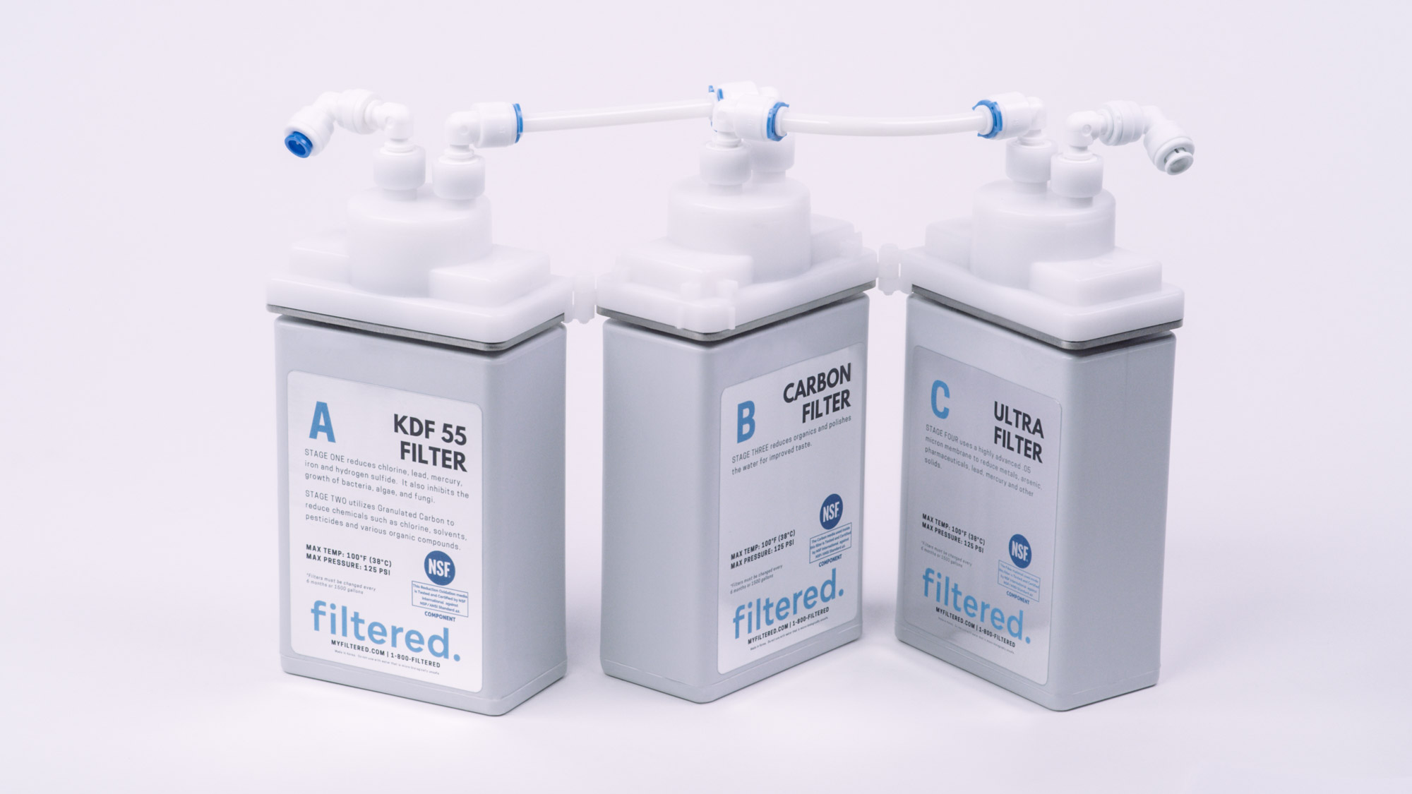 Ultra, Carbon and KDF Fifty five Filter packs with attachments