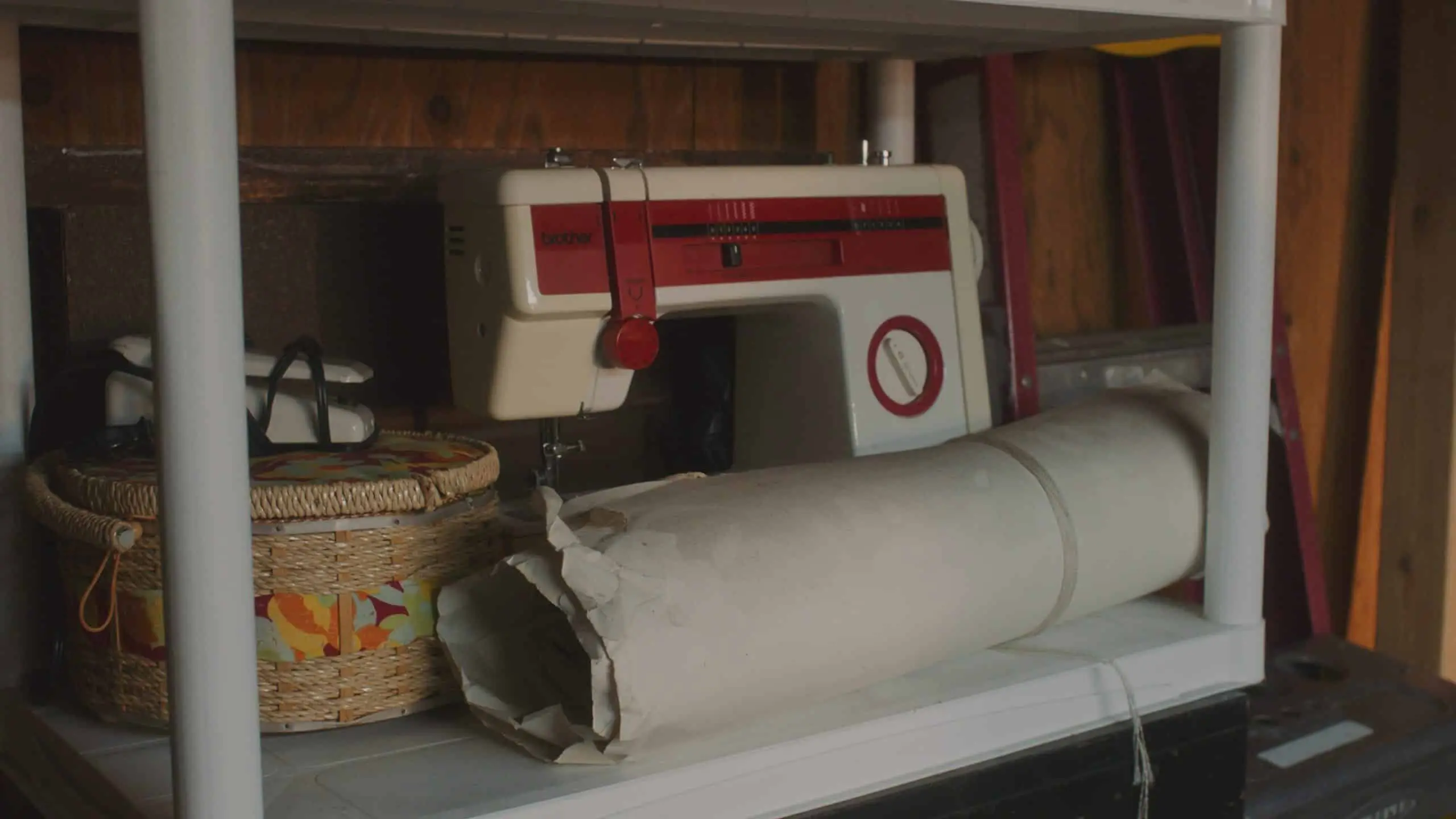 Bart McCarthy - Q Guy 13 Closeup of red and white sowing machine