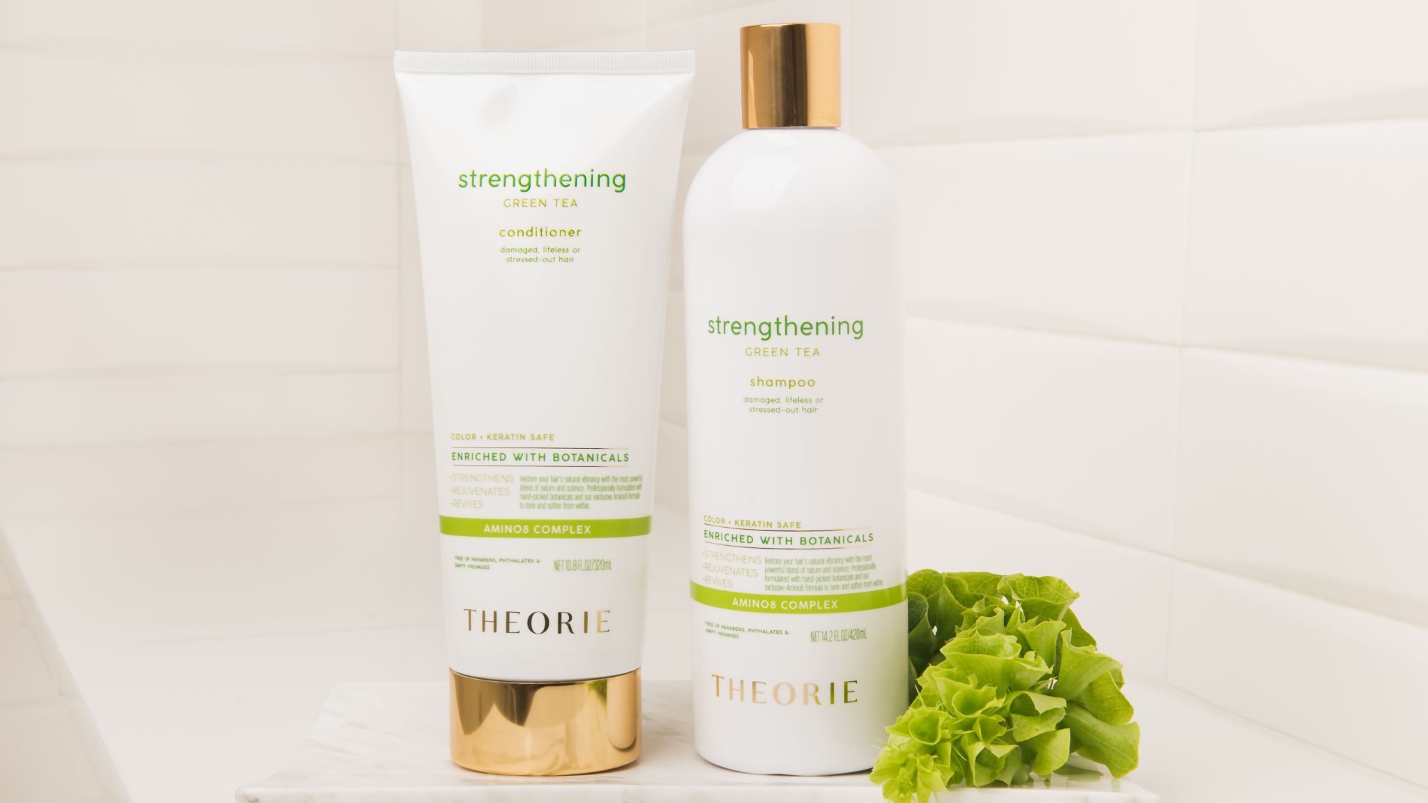 Green tea shampoo and conditioner containers