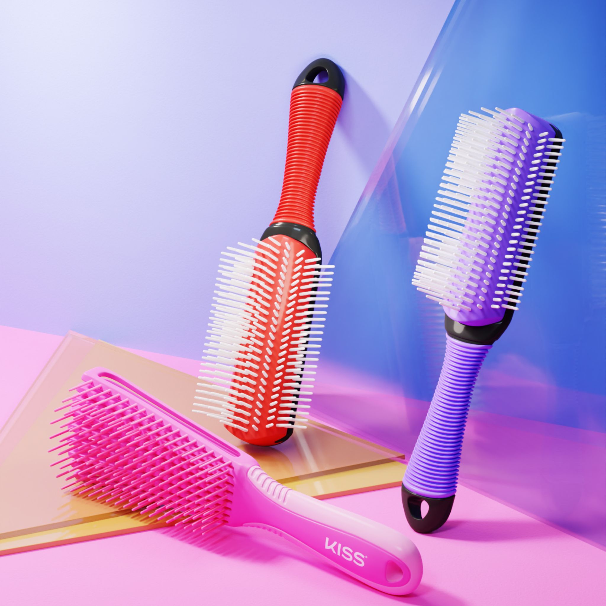 IU CI Studios Portfolio Colors and Care 4 Glide Define • Pink Detangling Brush • Purple Detangling Brush • Red