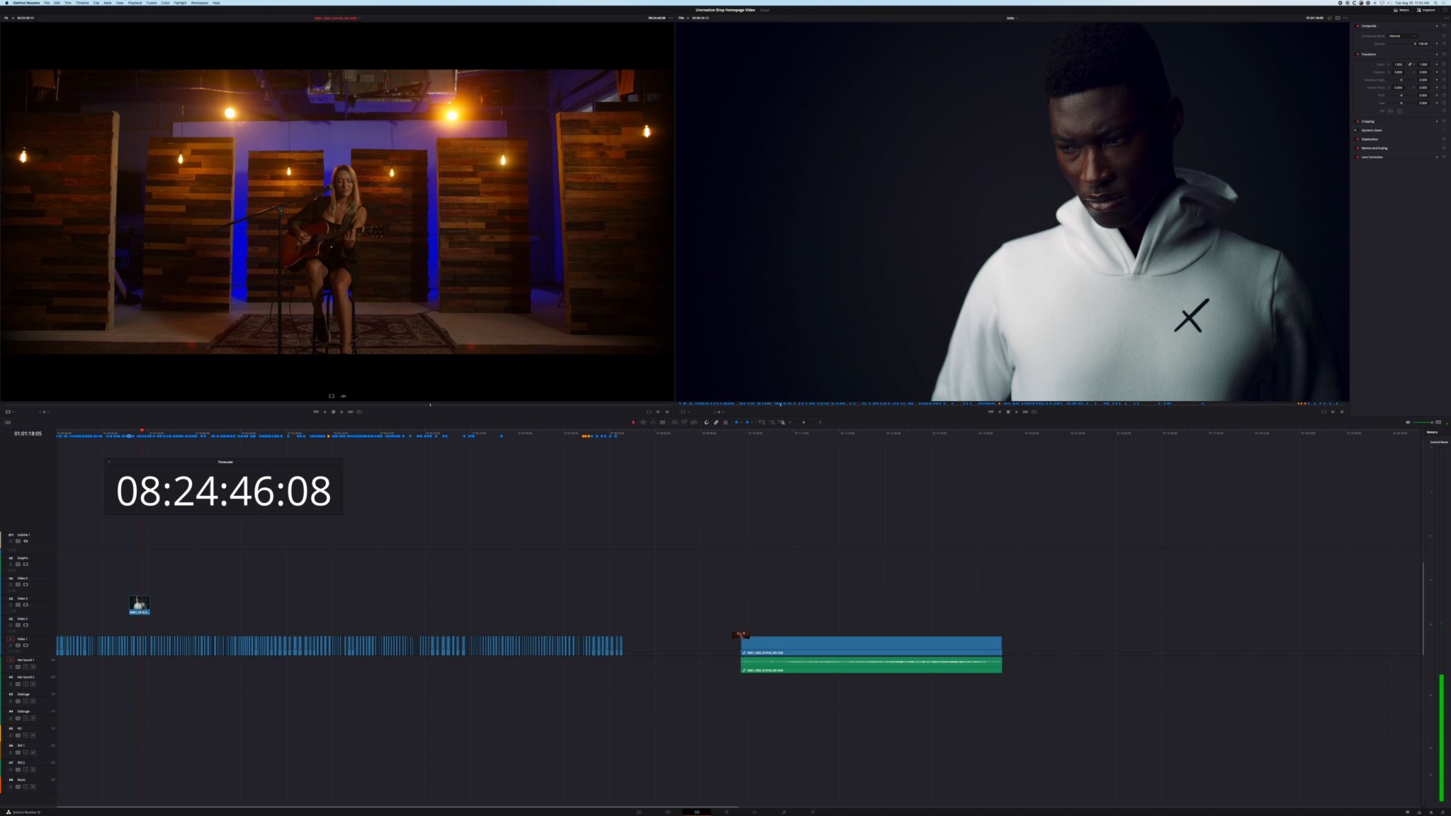 Screenshot of a video editing software on a computer display. Post Production