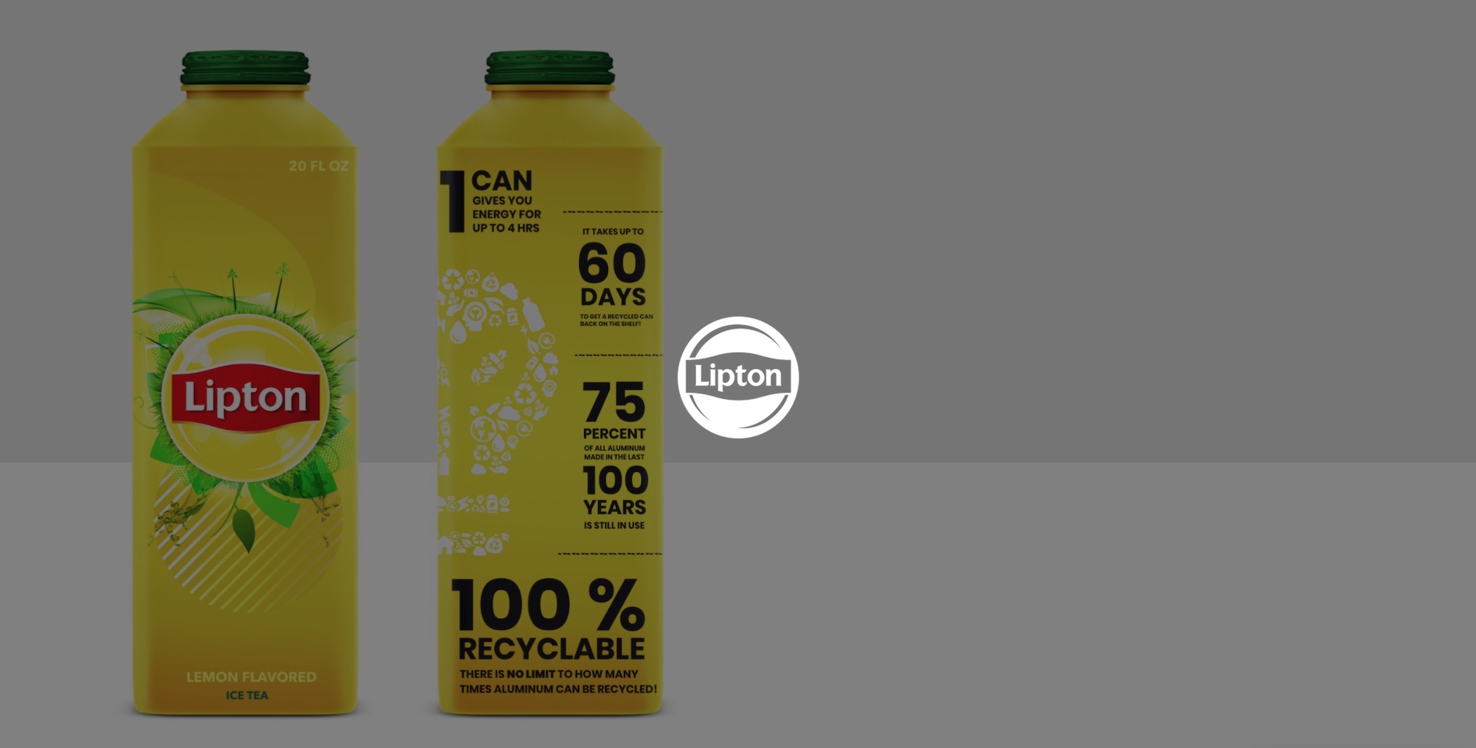 Graphic Design Services for Lipton Iced Tea White Lipton logo with dimmed background with display of front and back of Lipton container