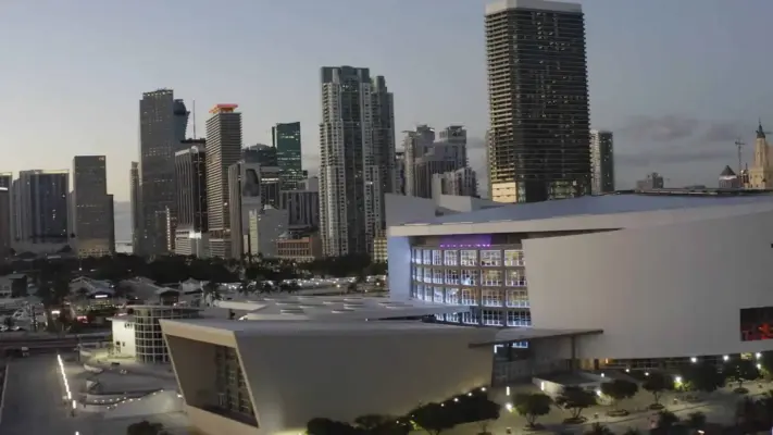 Corporate and Commercial Video Production 2 Drone view of Kaseya Center on Brickell Avenue