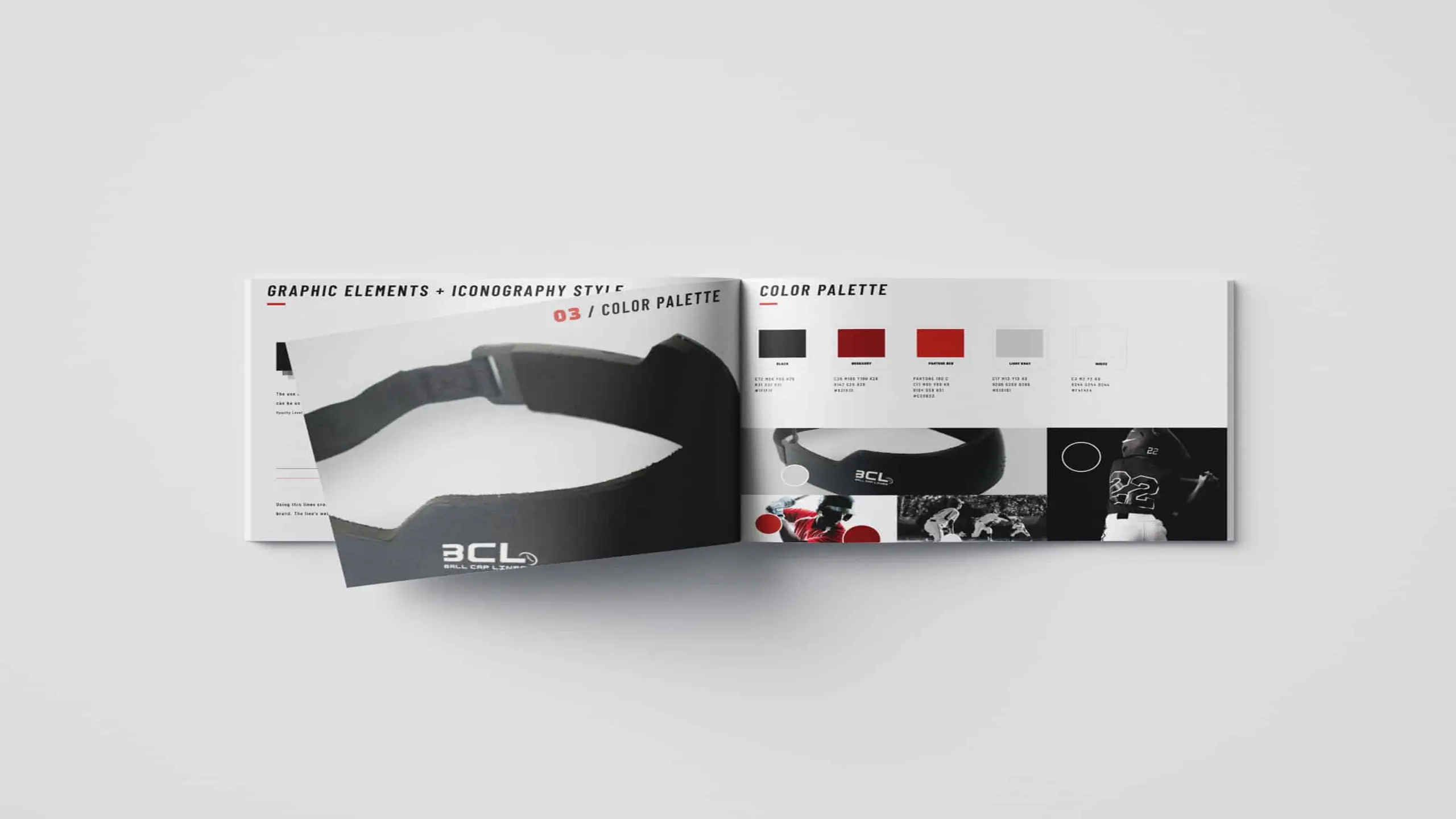 cis-portfolio-bcl-ball-cap-liner34 Ball cap liner brand guidelines booklet on display