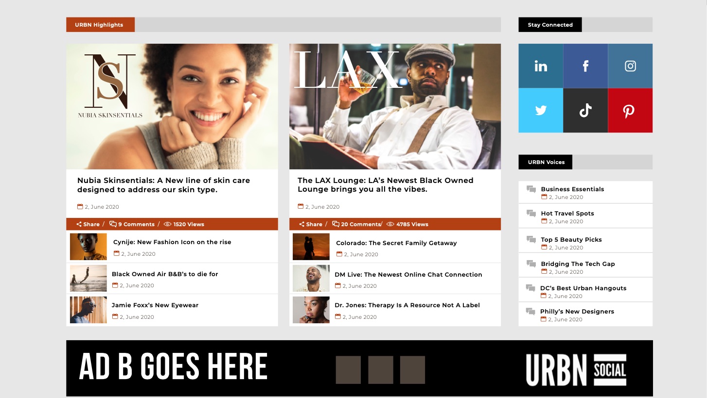 URBN Social Webpage mockup