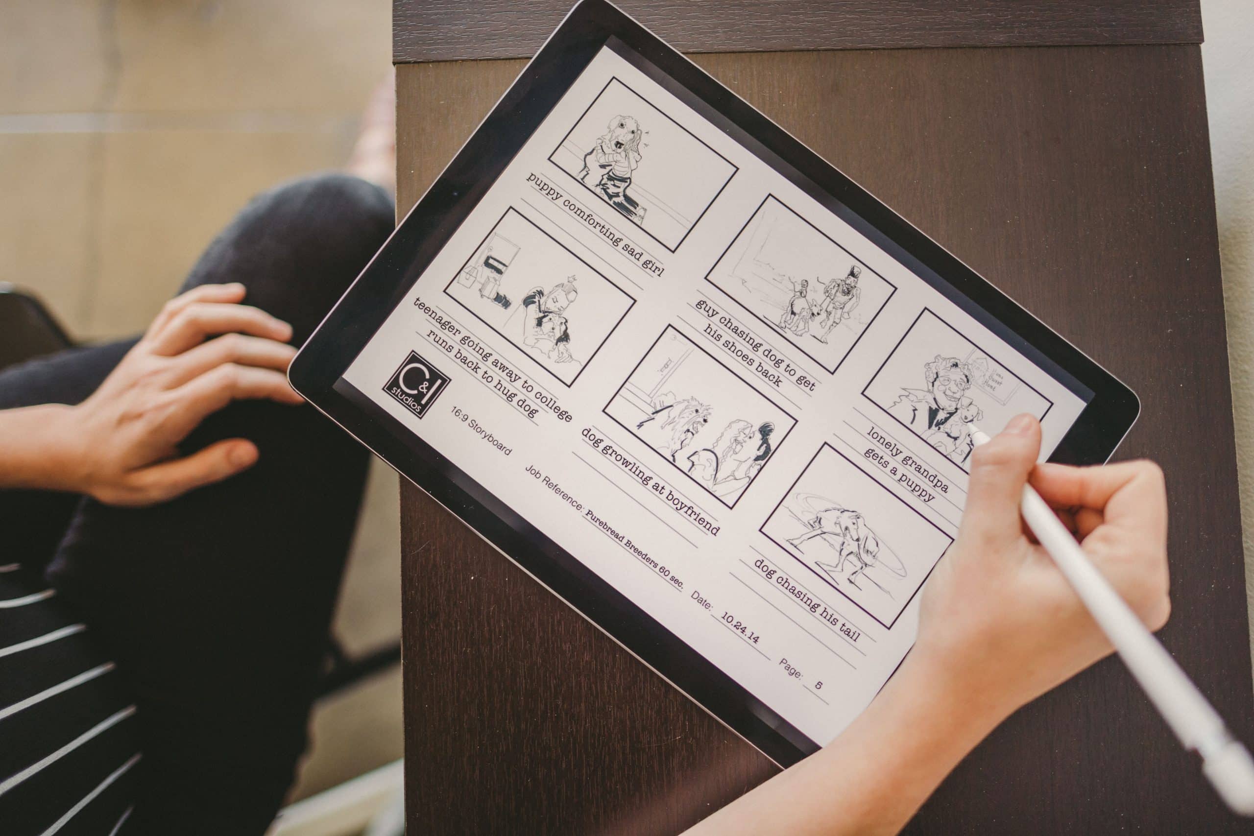 Keyword: Storyboarding .IU Closeup of Storyboard on a tablet
