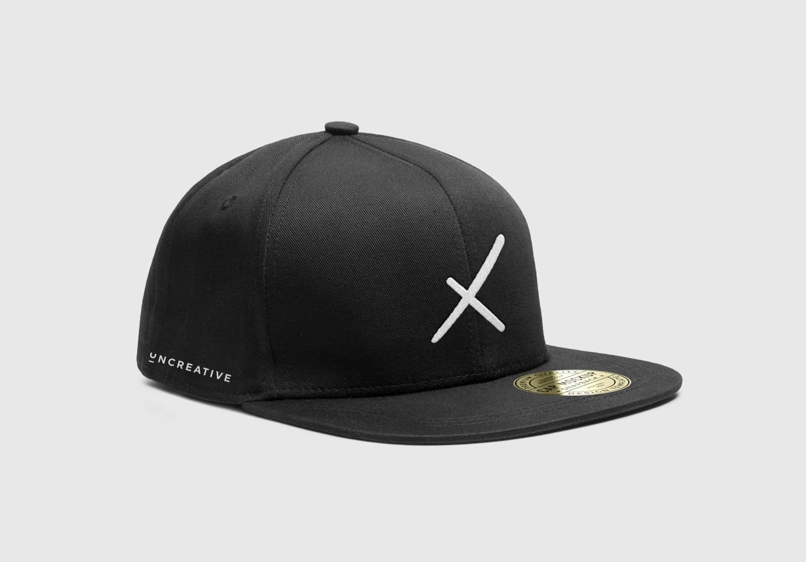 Logo Psychology Closeup of Uncreative black cap on display