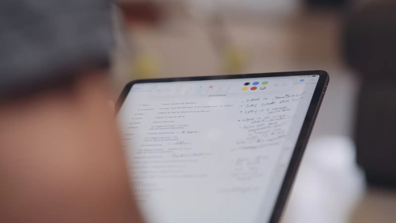 Closeup of notes on a tablet. Video Script