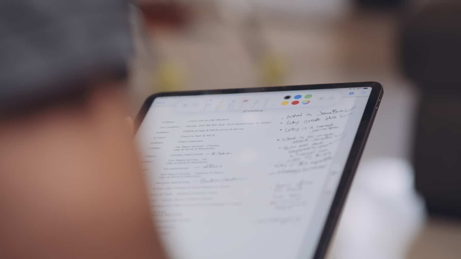 Closeup of notes on a tablet. Video Script
