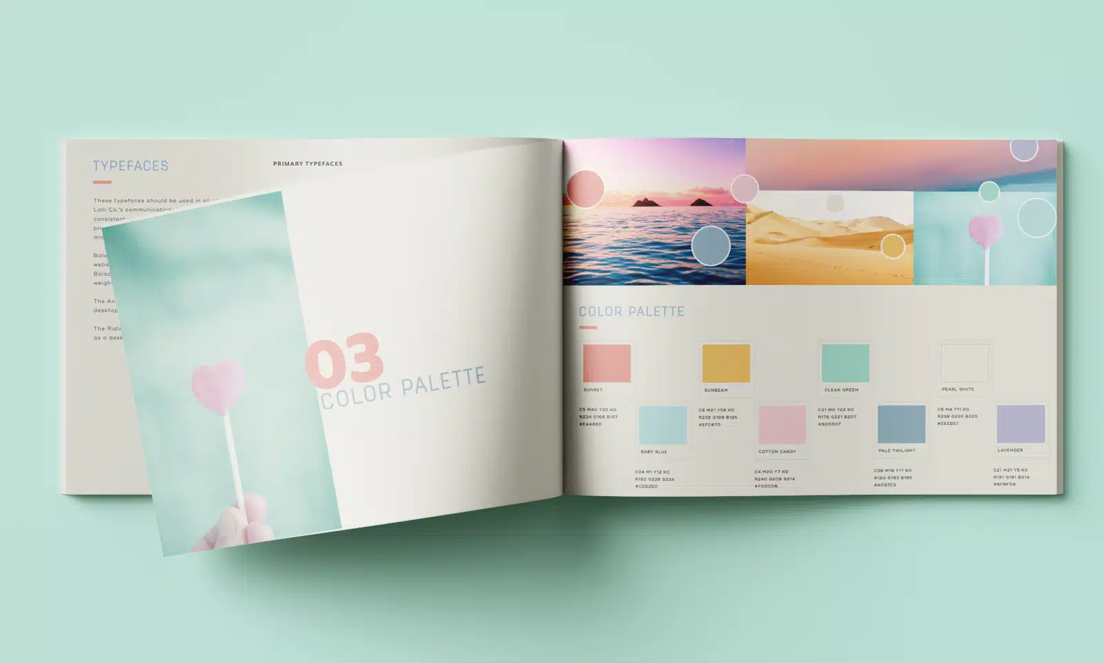 Closeup of Color Palette section of book. Brand Experience