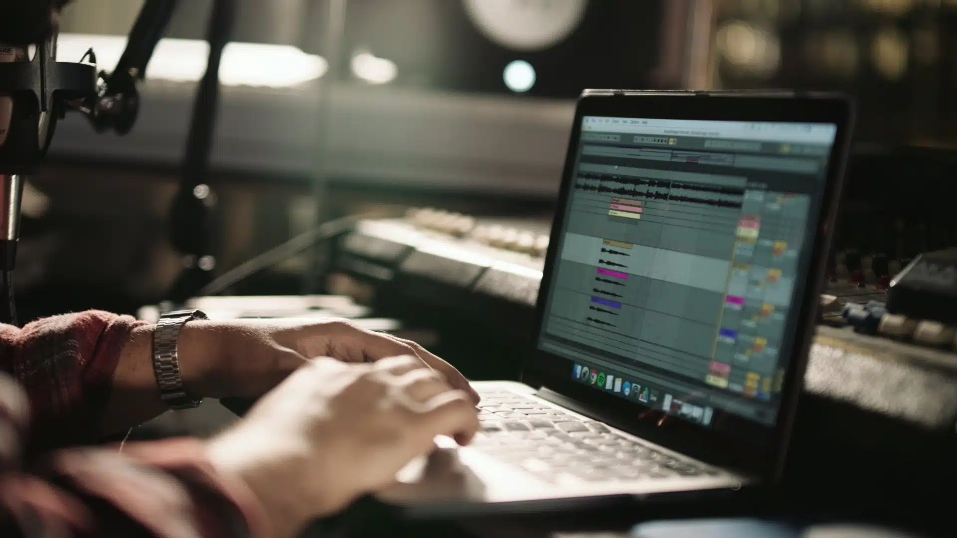 IU CI Studios services audio engineering Closeup of someone using audio software on a laptop