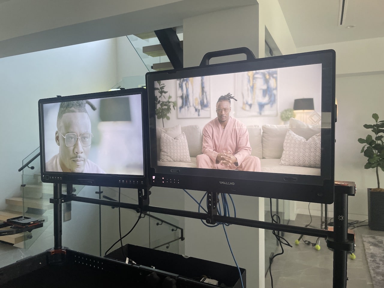 BlackPop Brandon Marsall Two video monitors on display