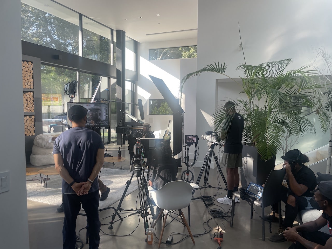 On set with E 40, crew and equipment