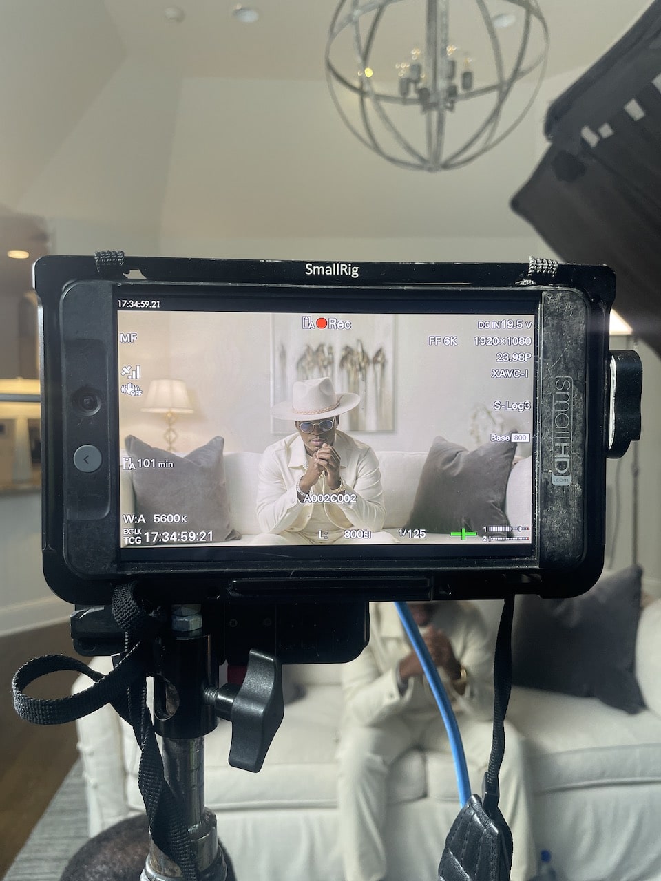 Closeup of video monitor with Neyo on it