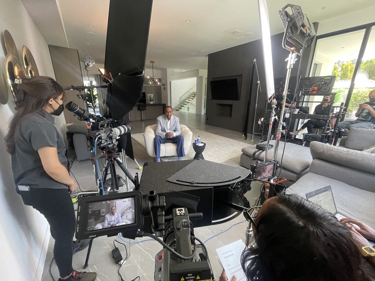 Steven A Smith on set with crew and equipment