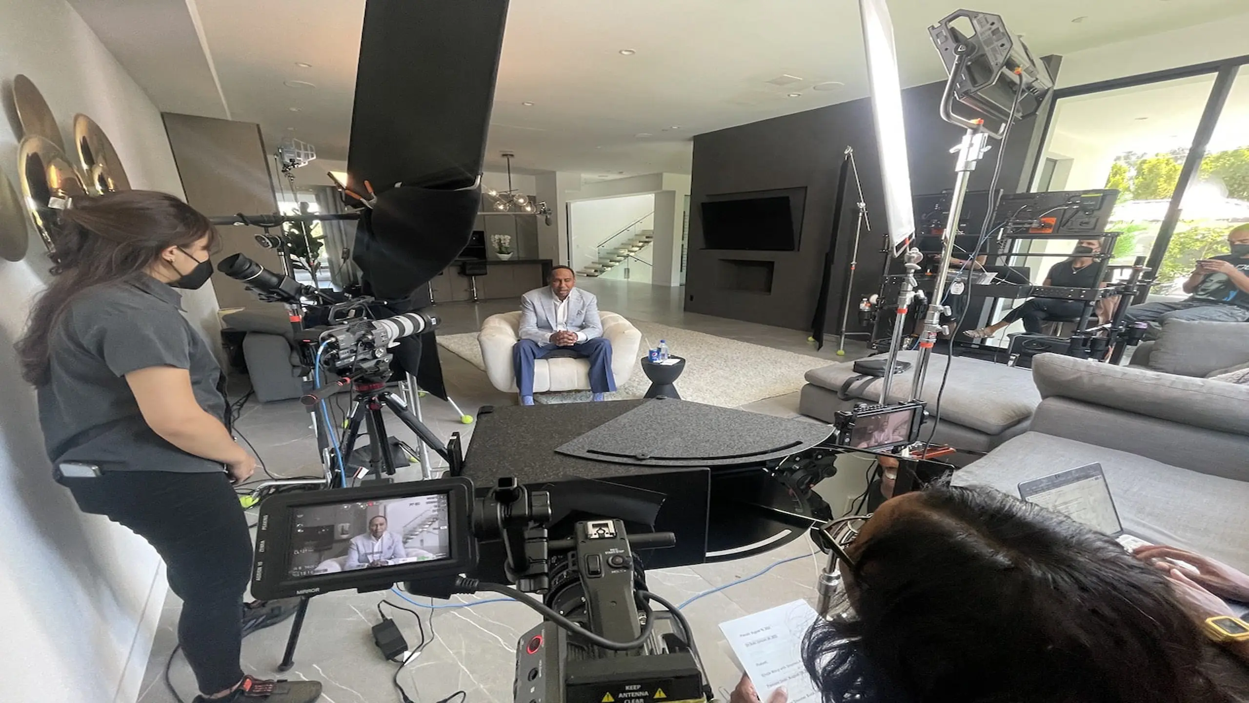 Steven A Smith on set with crew and equipment