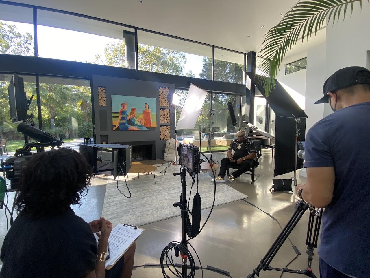 On set with E 40, crew and equipment