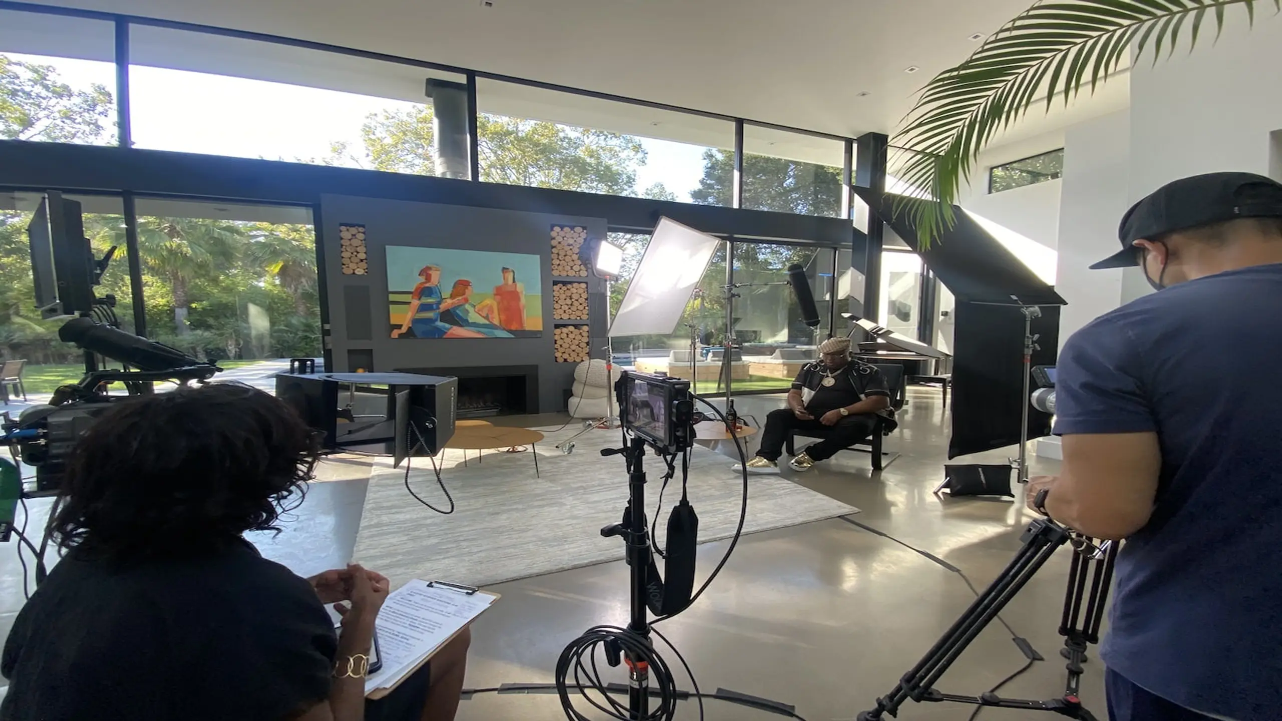 On set with E 40, crew and equipment
