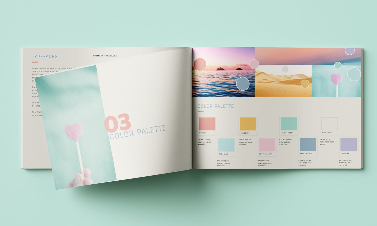 Closeup of Color Palette section of book. Brand Experience