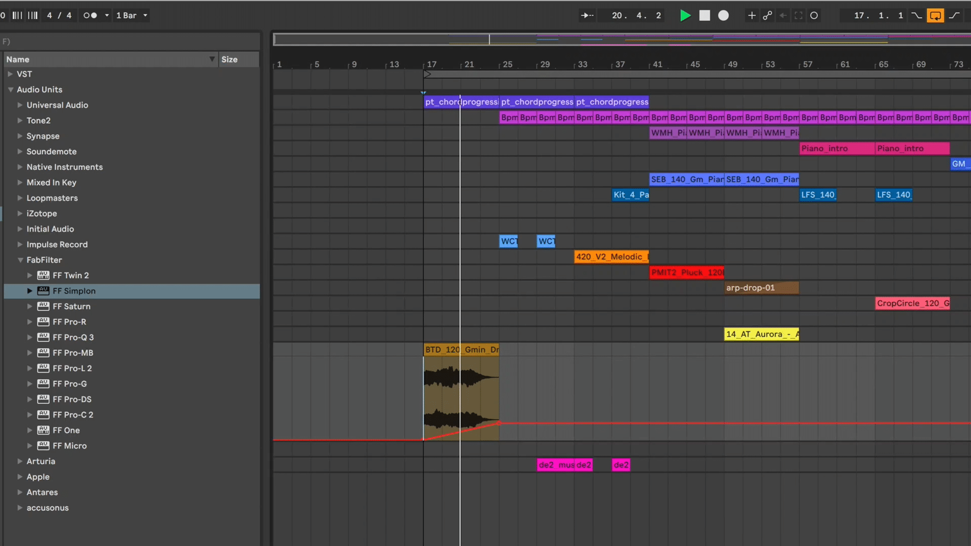 Screenshot of an Ableton audio editing software session