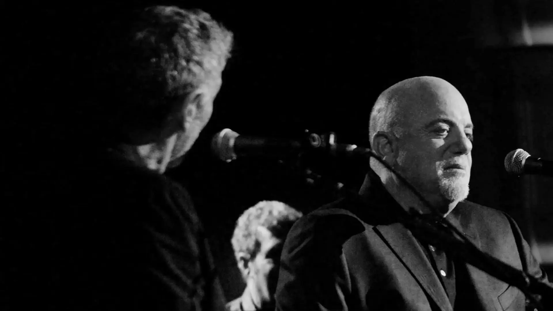 Billy Joel 1 Black and white of Billy Joel and another man on stage