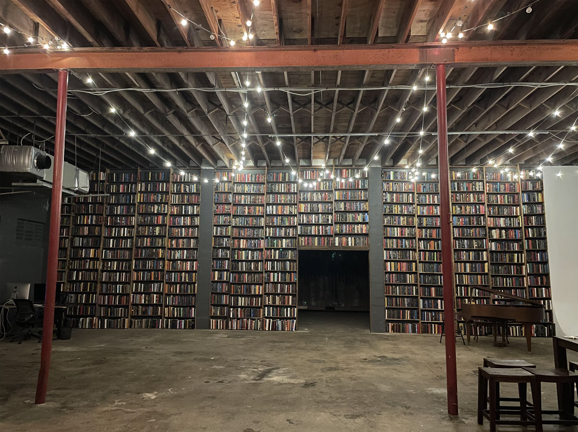 florida studio rental bookshelf wall