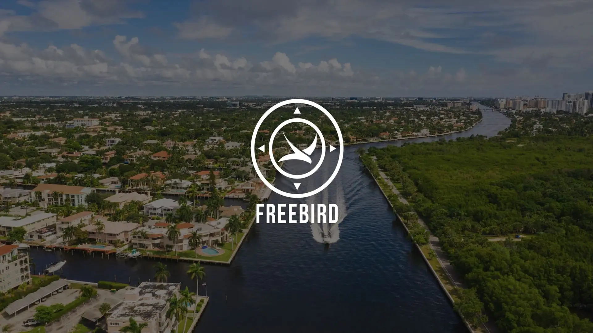 Website Design & Development Services 5 White Freebird logo on backdrop of aerial view of Florida