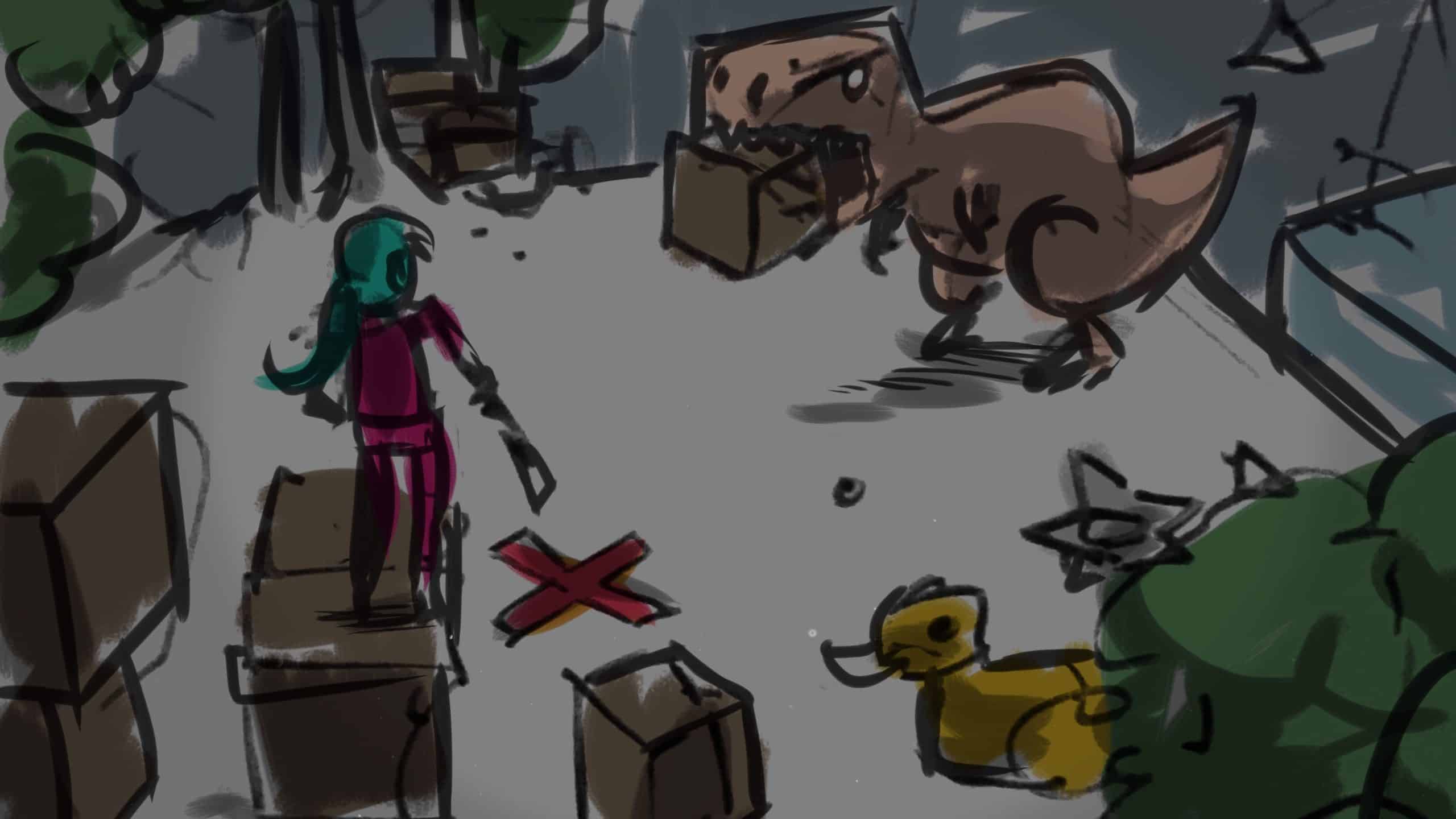 How to Use Color Grading to Enhance Film Storytelling. Storyboard of a character and a dinosaur