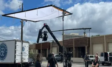 Crew with equipment outdoors