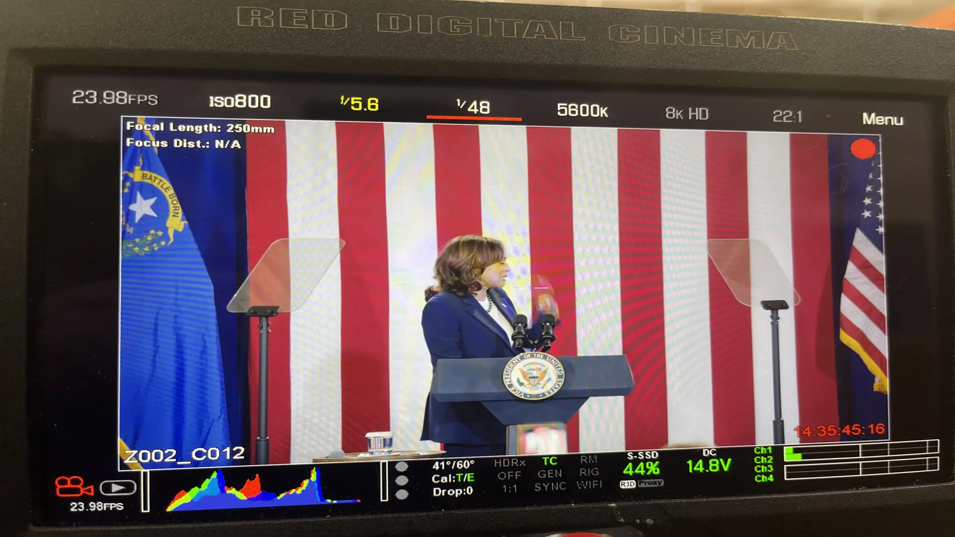 Kamala Harris 15 View on viewfinder of Kamala Harris doing a speech in Nevada