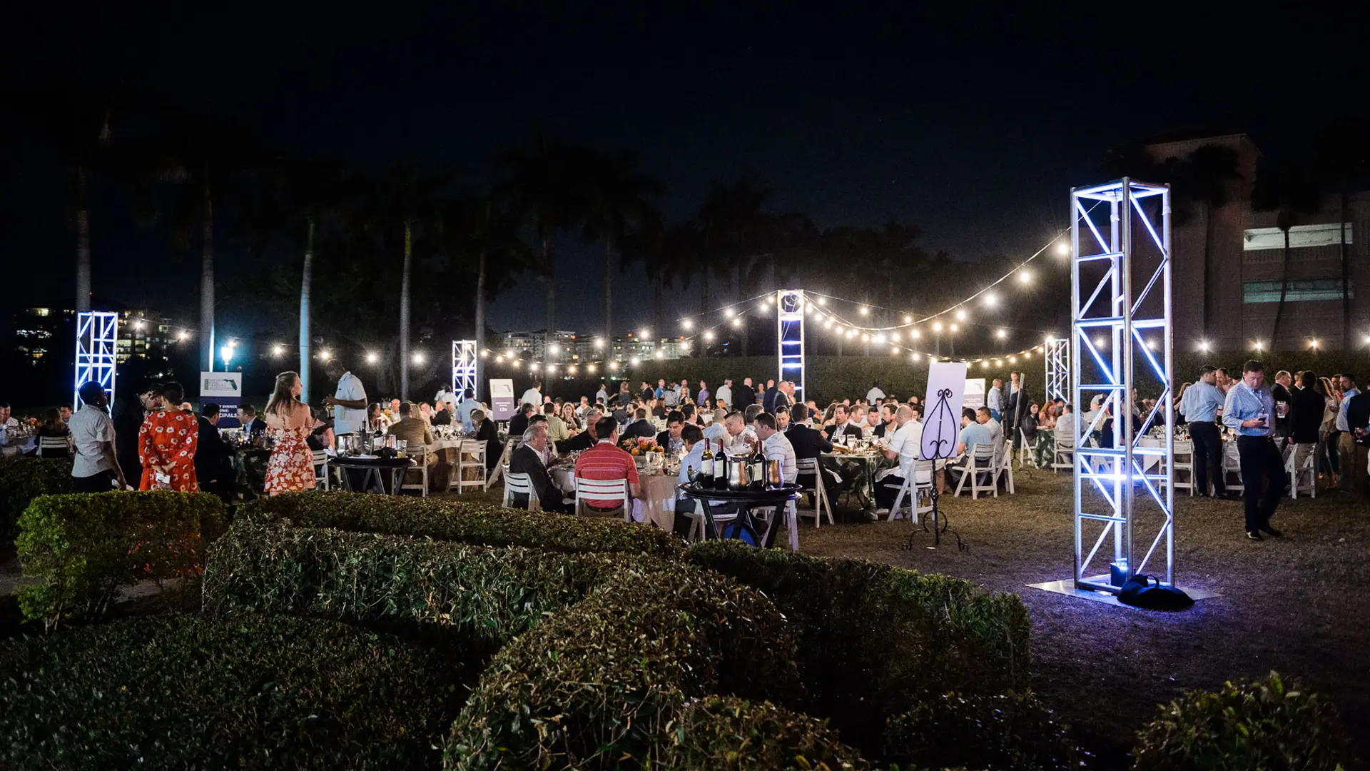 SFBTA 37 SFBTA attendees outside enjoying the event under string lighting.