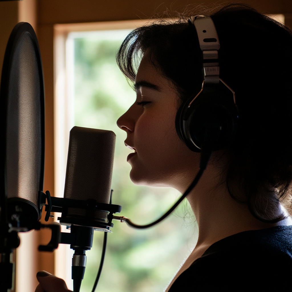 Girl singing into a microphone
