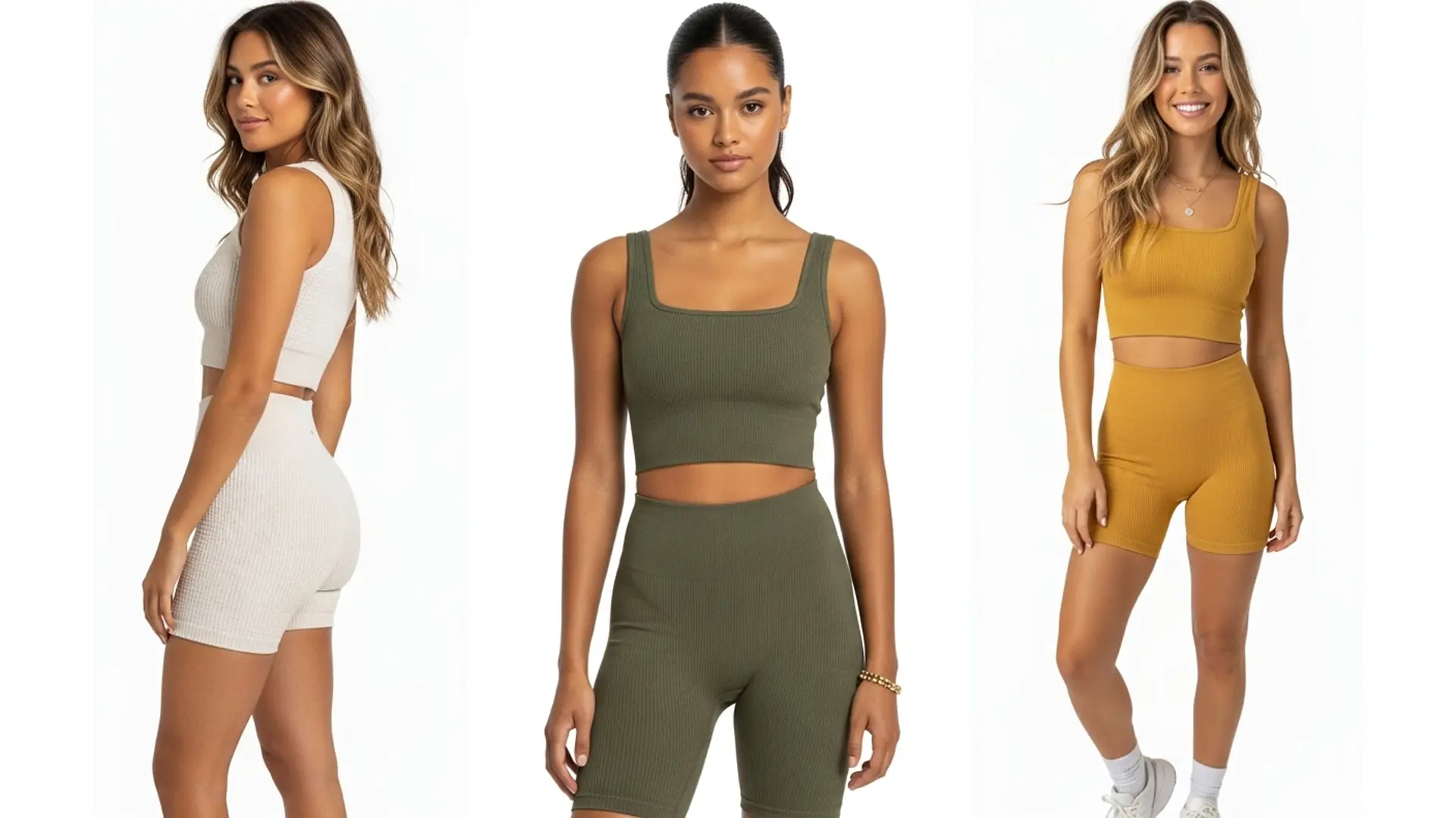 Three girls modeling atheltic wear