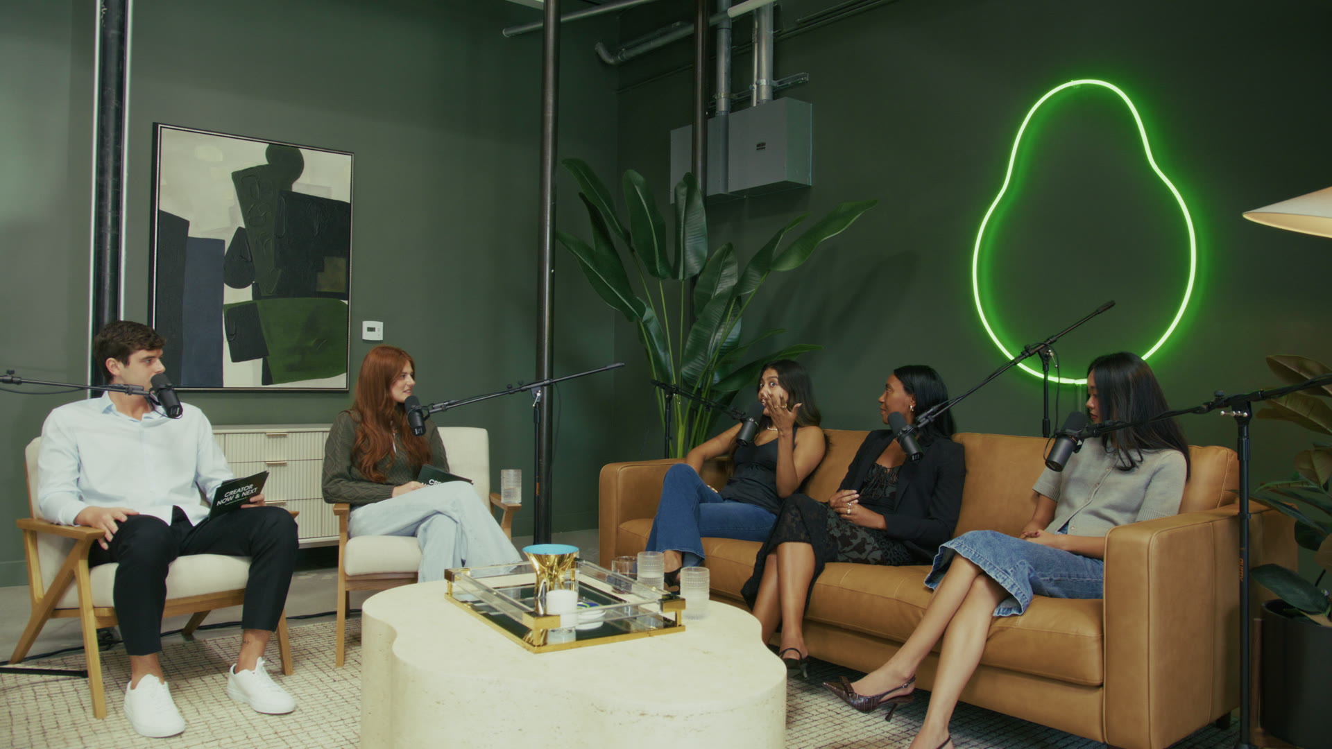 PearPop podcast production company full set view with hosts and panel guests