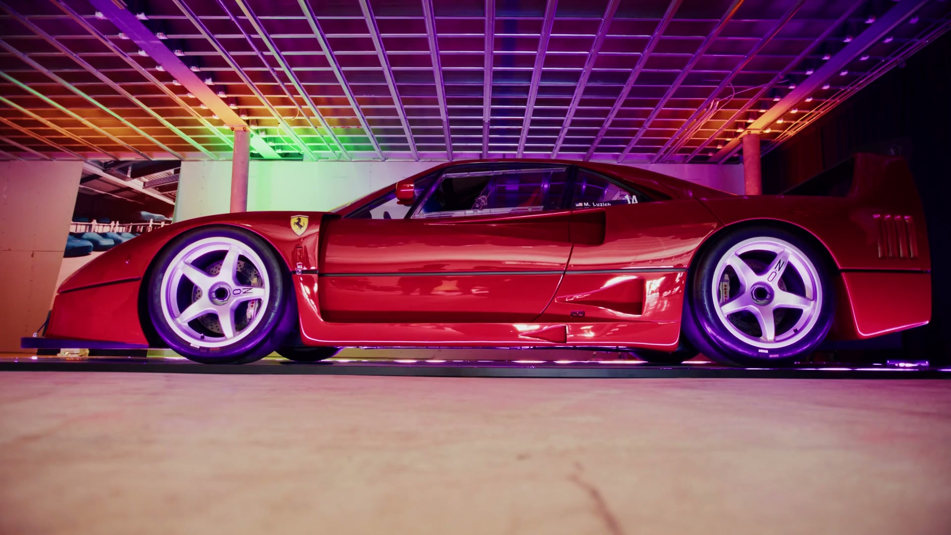 schaltkulisse miami luxury automotive video production hero Luxury automotive video production Miami — Ferrari F40 at Schaltkulisse Miami showroom