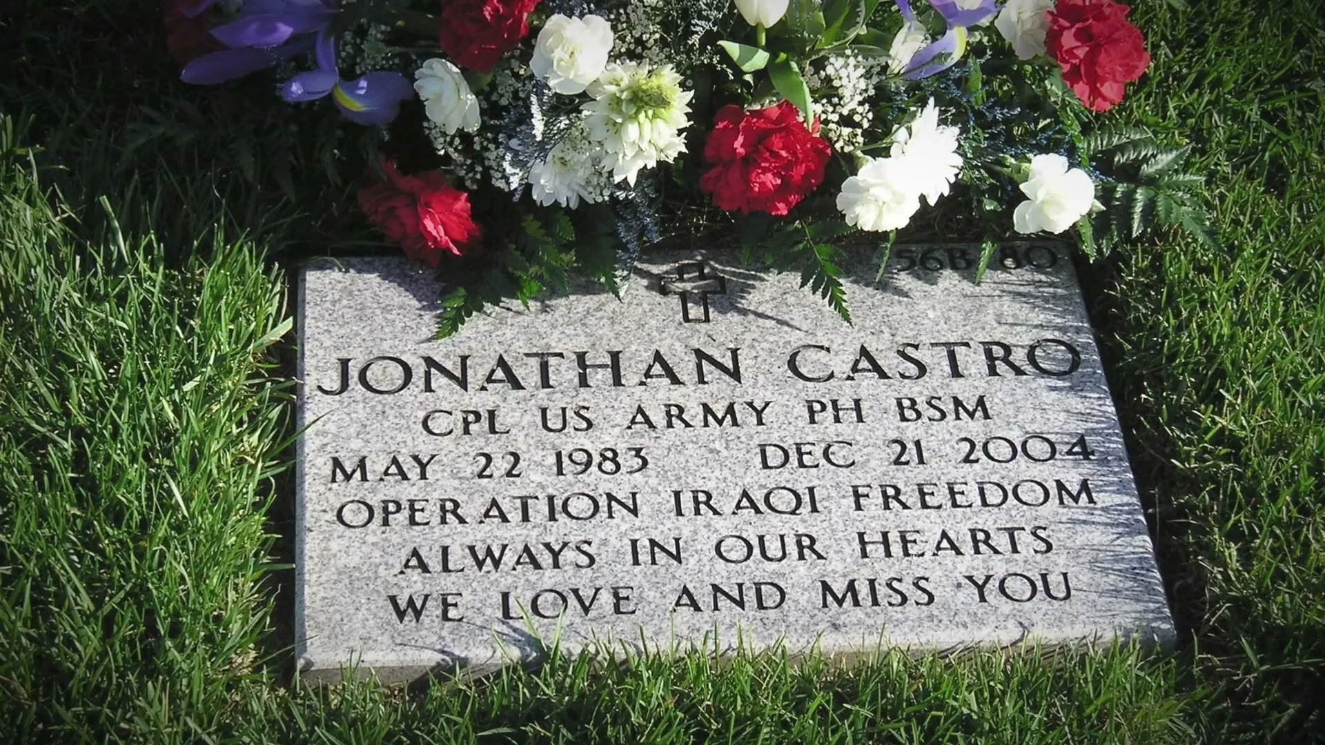 Vet Voice Foundation 9 Gravestone of Cpl Jonathan Castro fully colored in Vet Voice Foundation political ad production