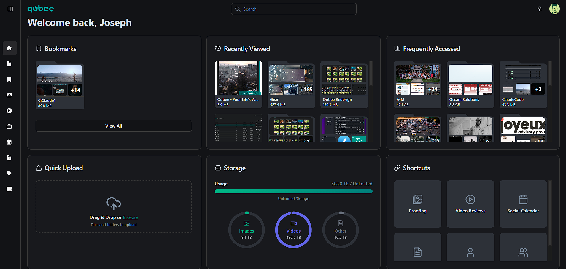 How to Use AI in Business: A Production Company's Real Story 2 Qubee cloud storage dashboard showing AI data management across drives and servers