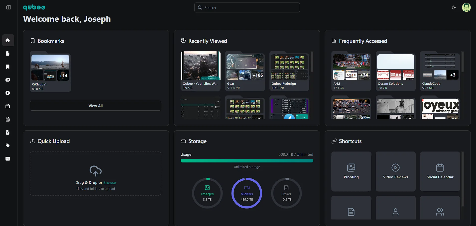 How to Use AI in Business: A Production Company's Real Story 3 Qubee cloud storage dashboard showing AI data management across drives and servers