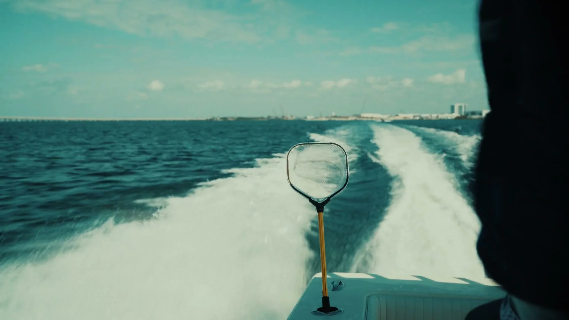 Columbia PFG: Pete Alonso 4 Boat wake across Tampa Bay during the Columbia PFG fishing shoot