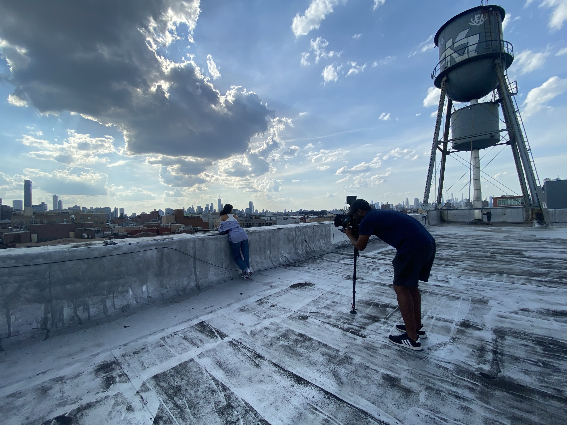 Pianos and Rooftops 13 Filming on a Harlem rooftop during the Pianos and Rooftops shoot, Manhattan skyline behind