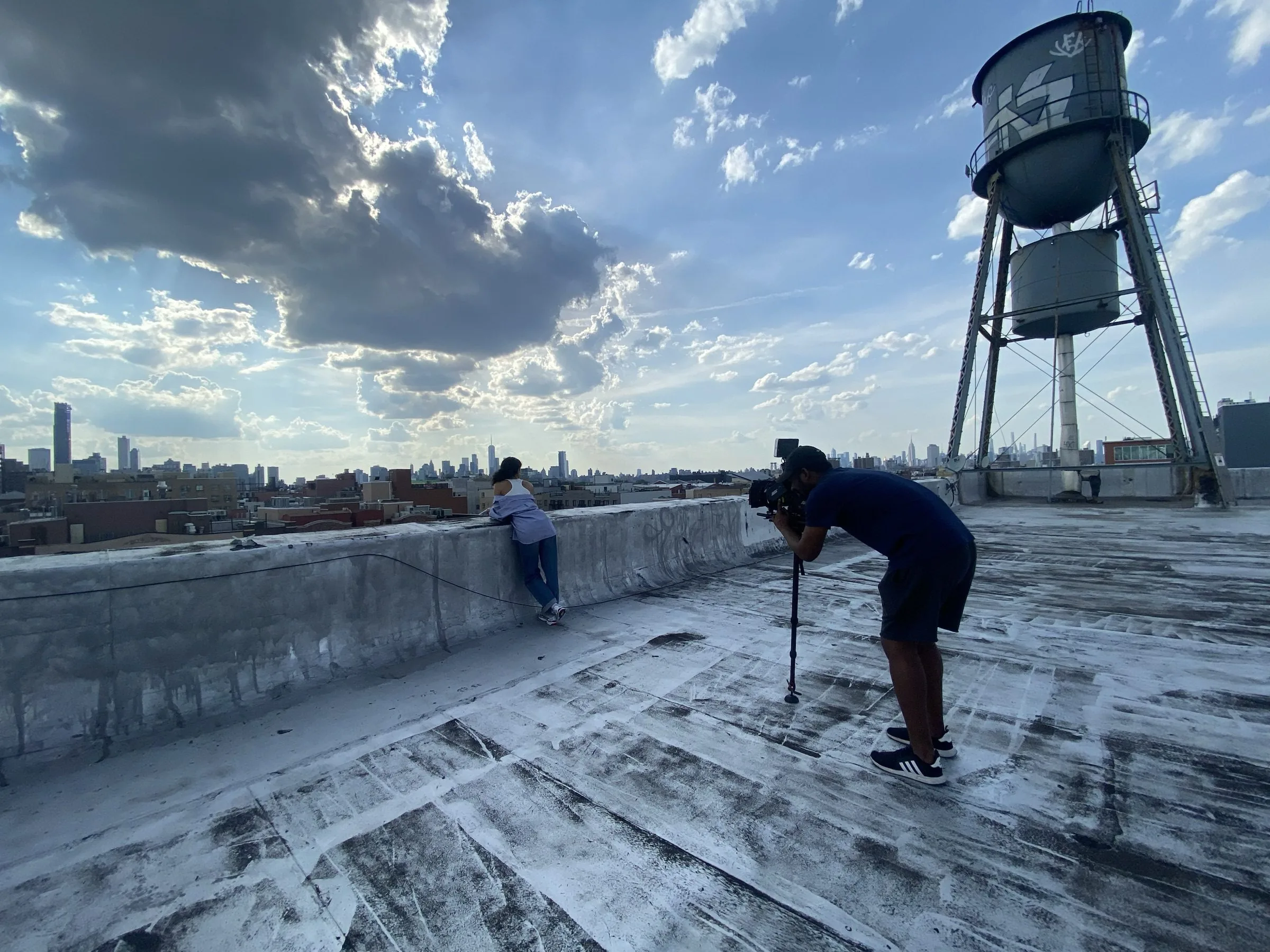 Pianos and Rooftops 13 Filming on a Harlem rooftop during the Pianos and Rooftops shoot, Manhattan skyline behind