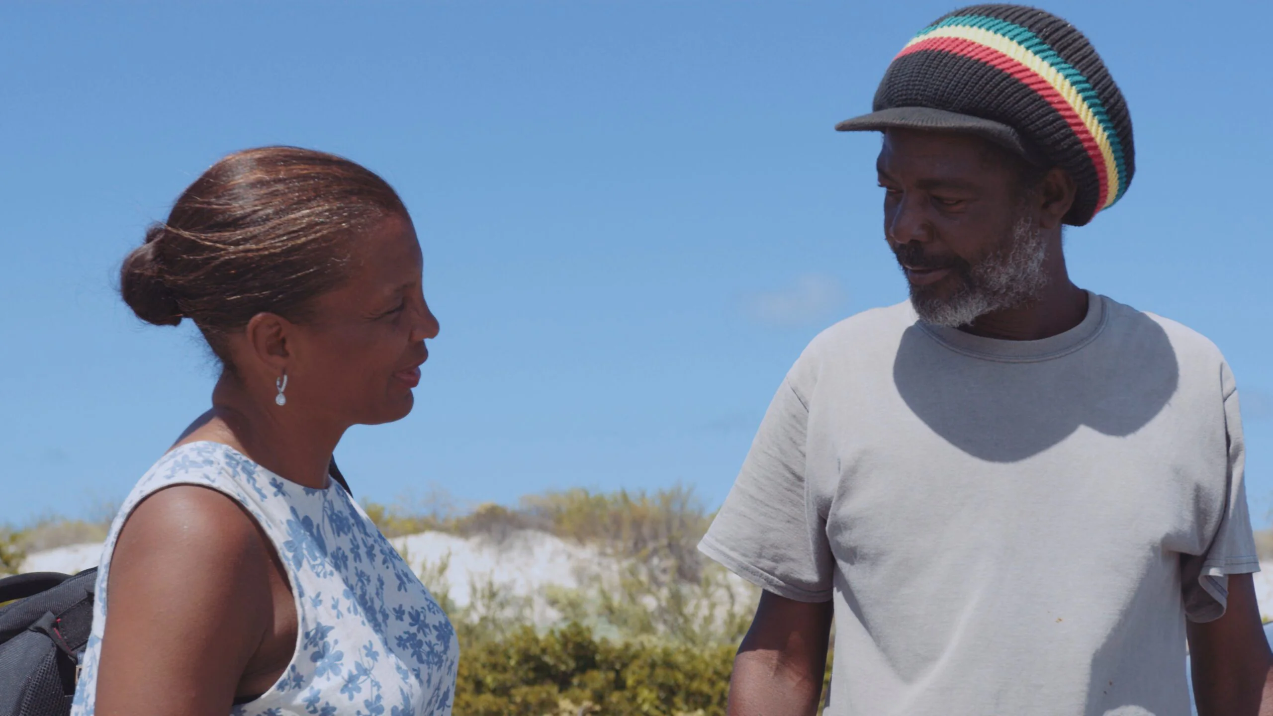 Marina Bland speaking with a Ragged Island local