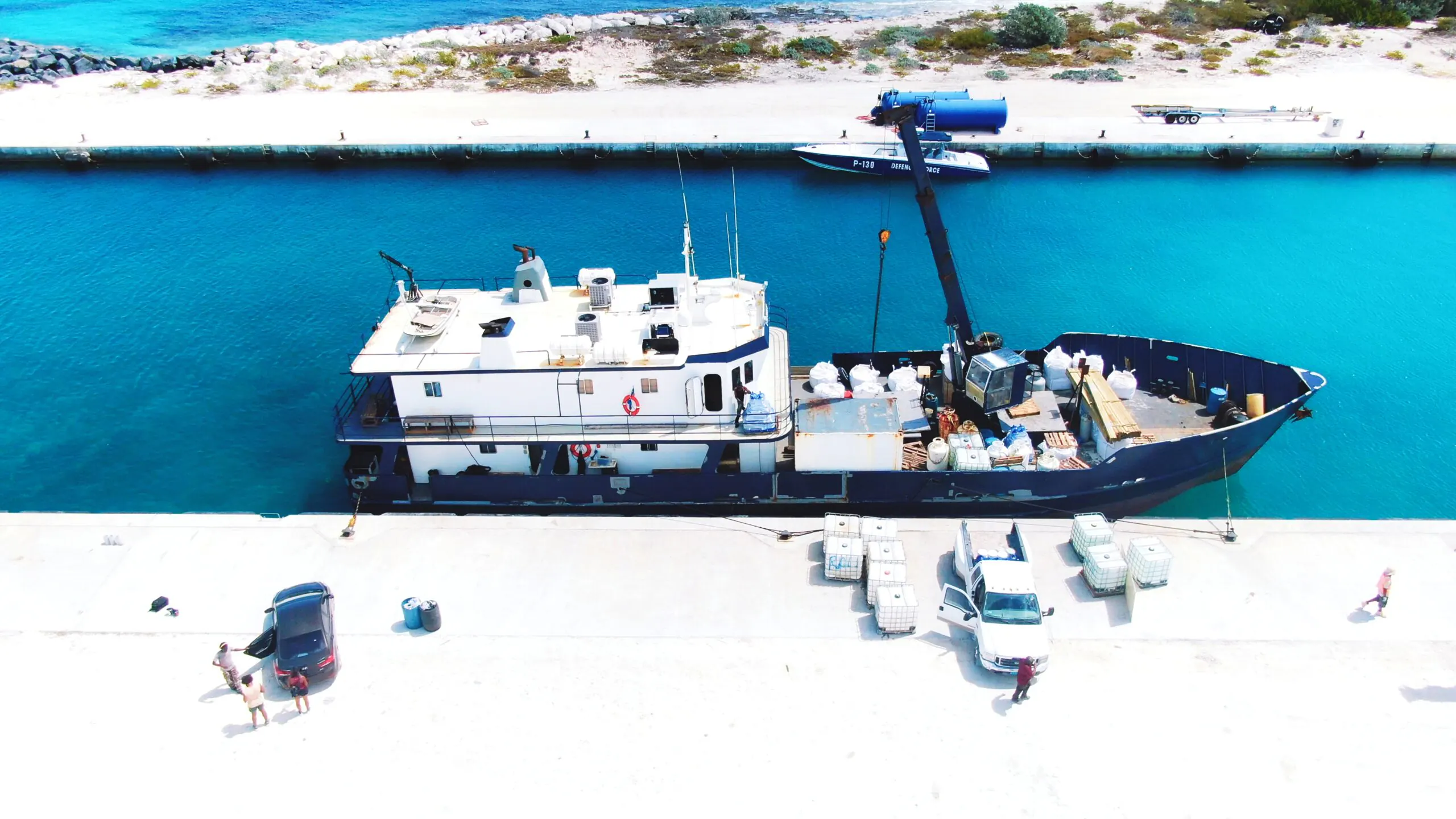 Marina Bland at Ragged Island 14 Cargo boat being loaded at the Ragged Island dock