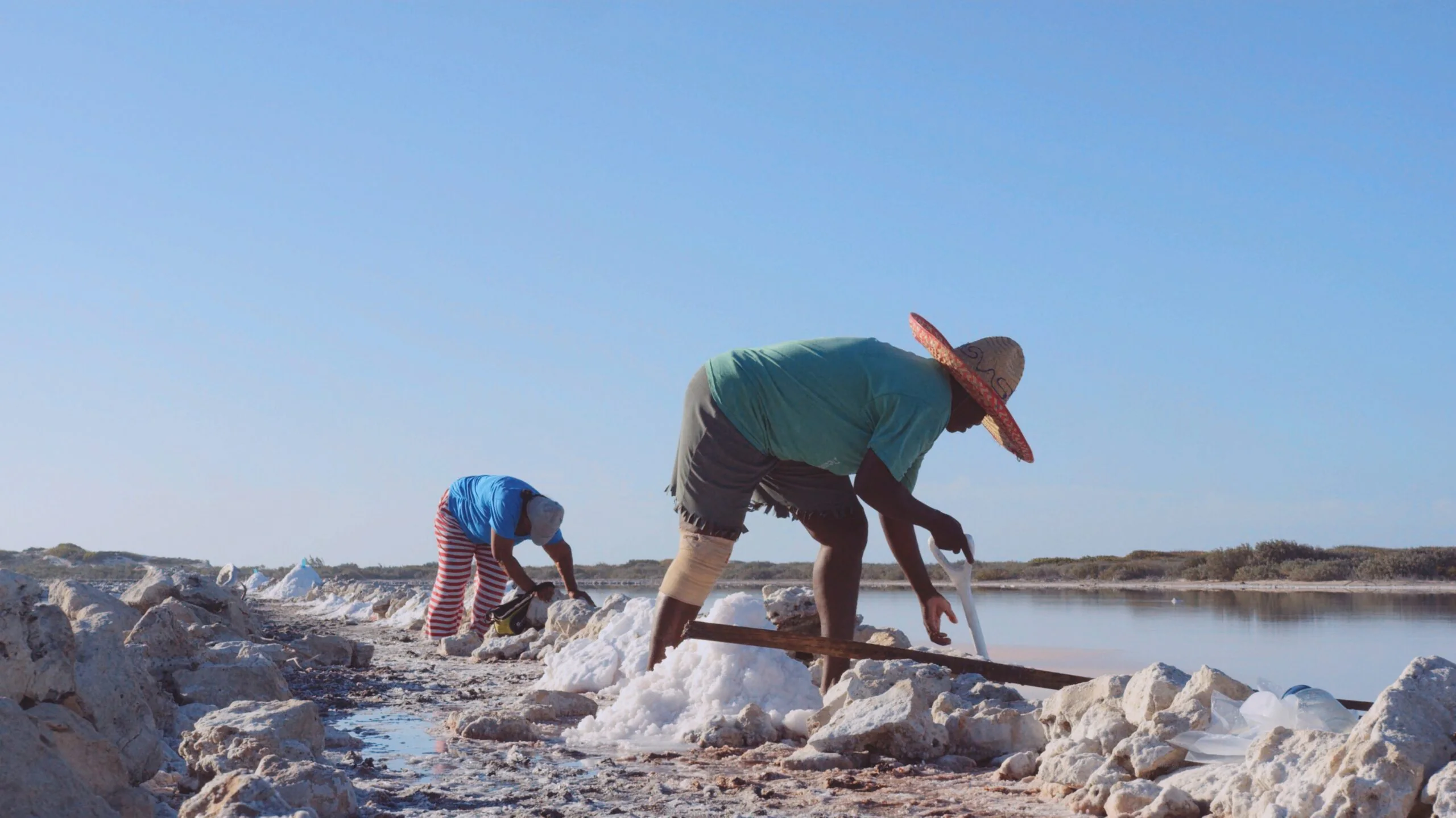 Marina Bland at Ragged Island 3 Salt harvesters working the salinas on Ragged Island
