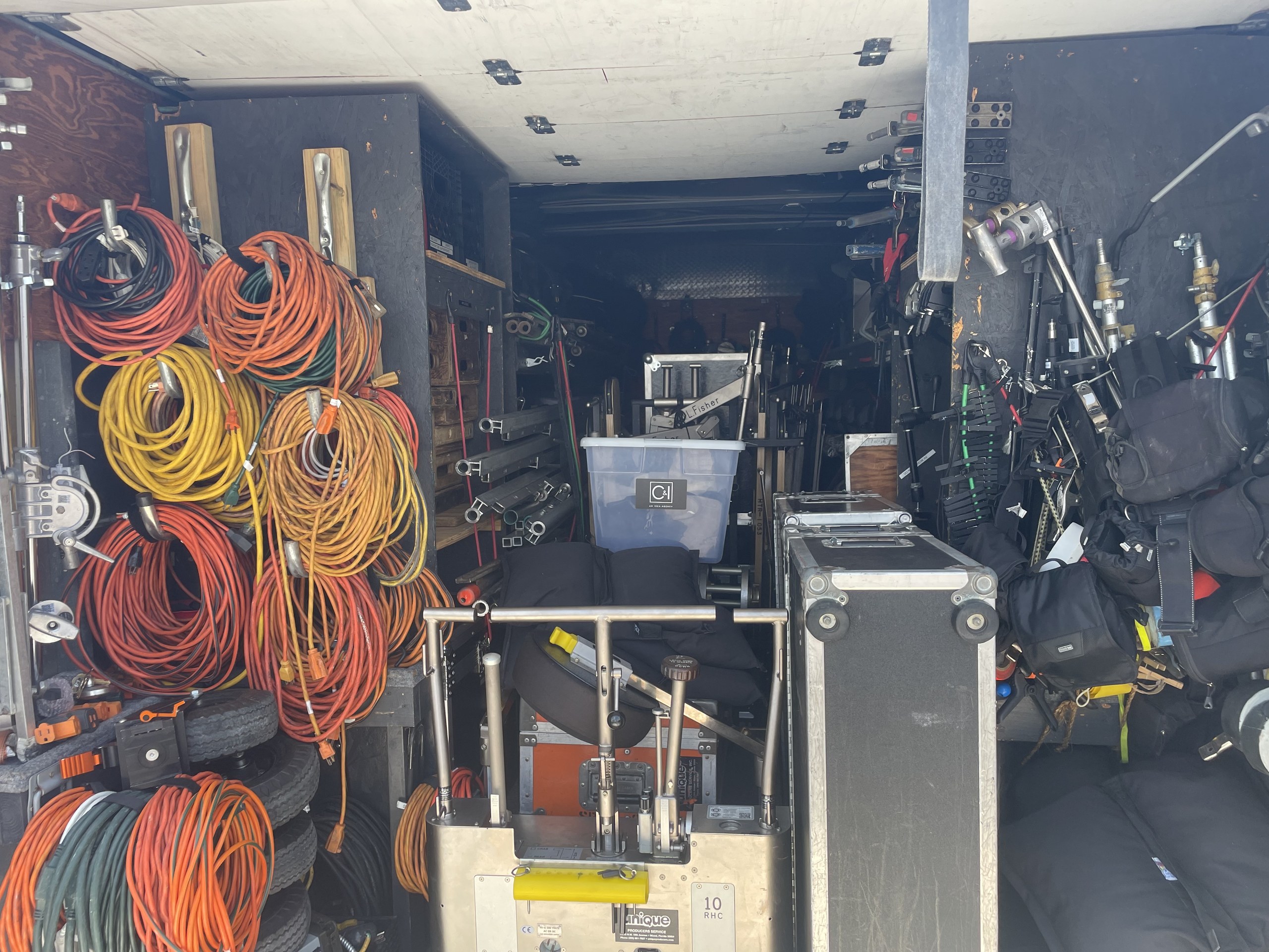 Gear 18 Inside the C&I Studios grip truck with cable stinger racks and cases